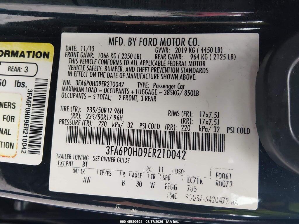 3FA6P0HD9ER210042 2014 FORD FUSION photo no. 9