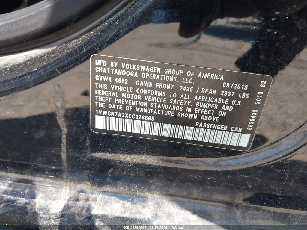 1VWCN7A3XEC028665 2014 VOLKSWAGEN PASSAT photo no. 9