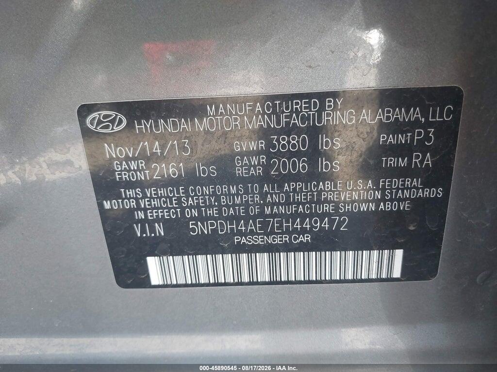 5NPDH4AE7EH449472 2014 HYUNDAI ELANTRA photo no. 9