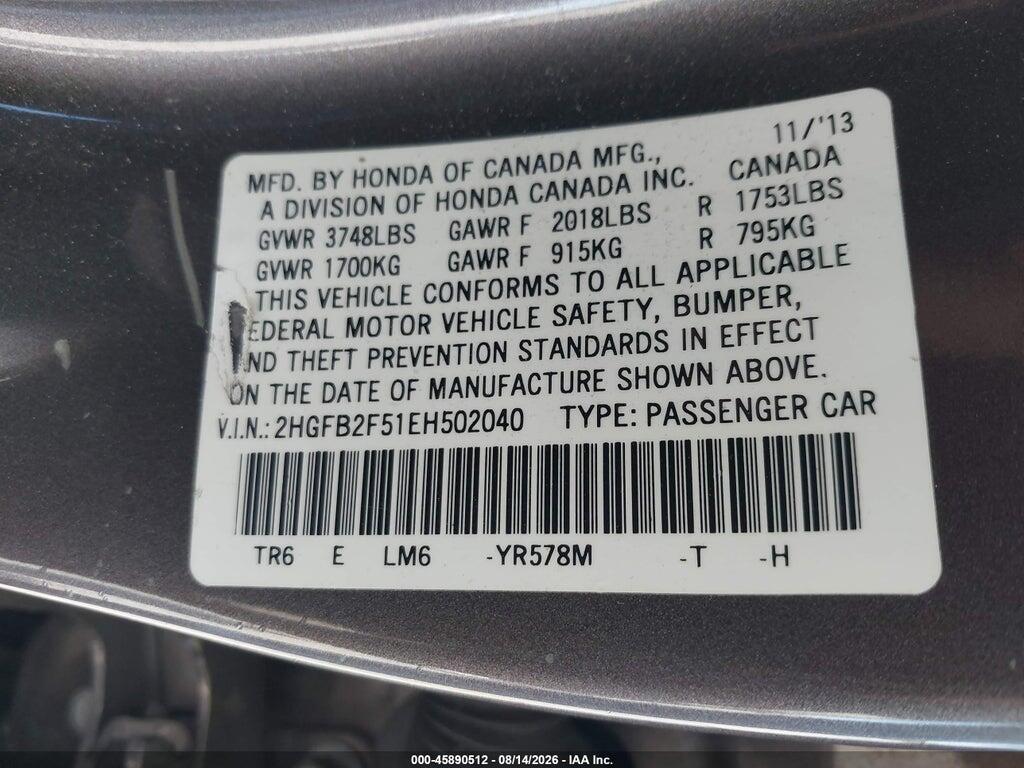 2HGFB2F51EH502040 2014 HONDA CIVIC photo no. 9