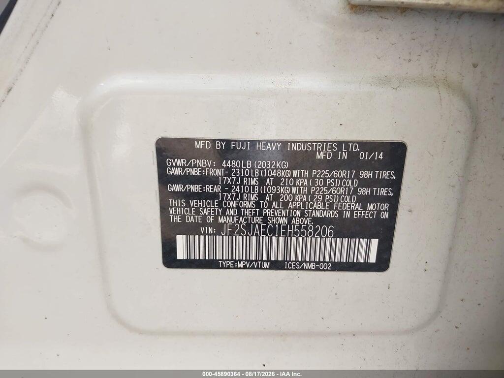 JF2SJAEC1EH558206 2014 SUBARU FORESTER photo no. 9