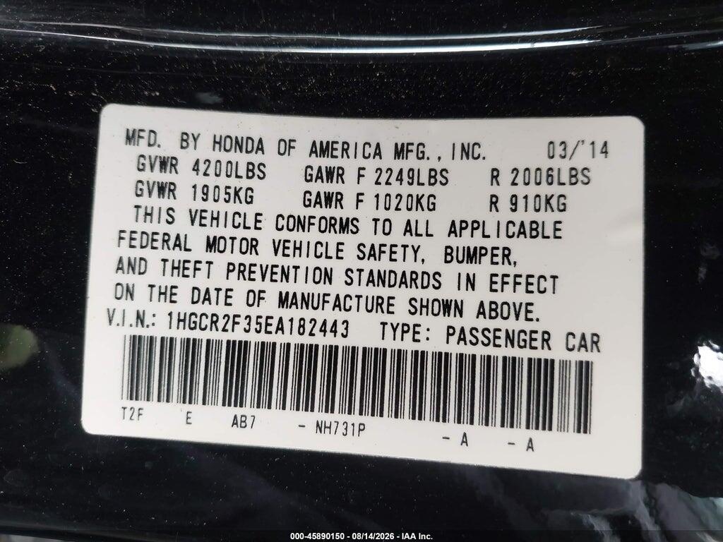 1HGCR2F35EA182443 2014 HONDA ACCORD photo no. 9