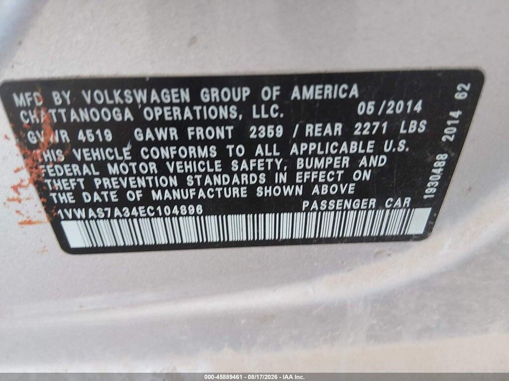 1VWAS7A34EC104896 2014 VOLKSWAGEN PASSAT photo no. 9