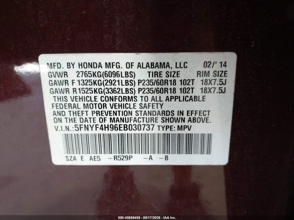 5FNYF4H96EB030737 2014 HONDA PILOT photo no. 9