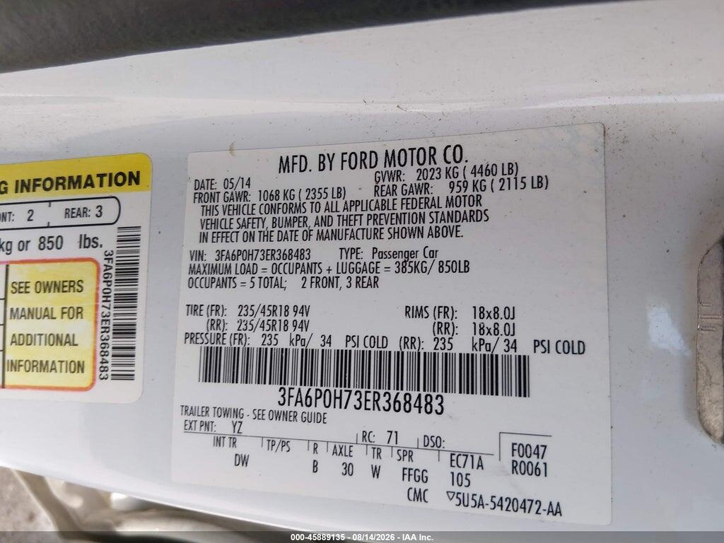 3FA6P0H73ER368483 2014 FORD FUSION photo no. 9