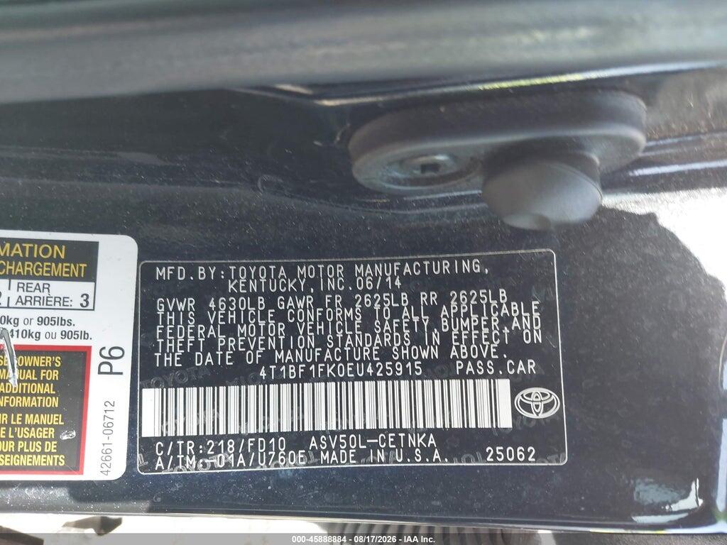 4T1BF1FK0EU425915 2014 TOYOTA CAMRY photo no. 9