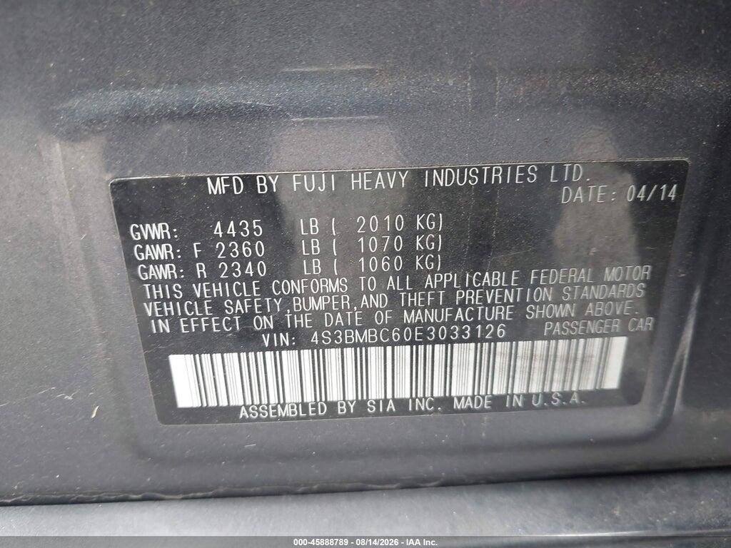 4S3BMBC60E3033126 2014 SUBARU LEGACY photo no. 9