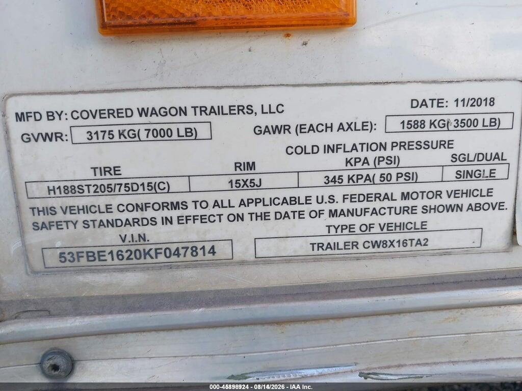 53FBE1620KF047814 2019 OTHER TRAILER photo no. 9