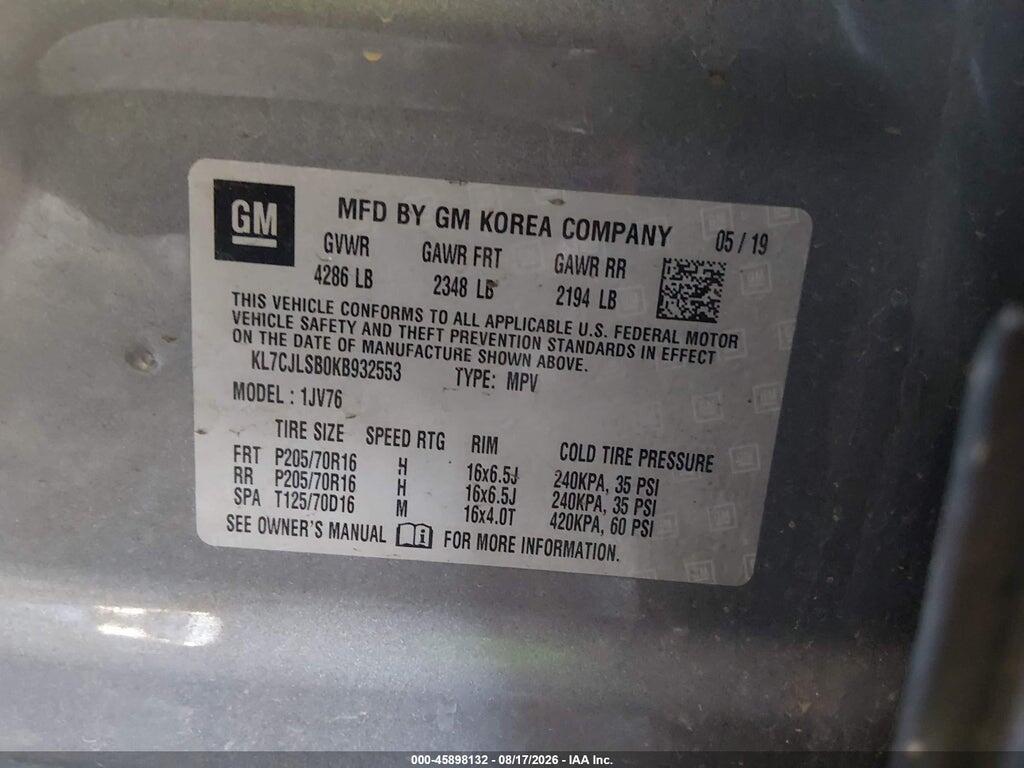 KL7CJLSB0KB932553 2019 CHEVROLET TRAX photo no. 9
