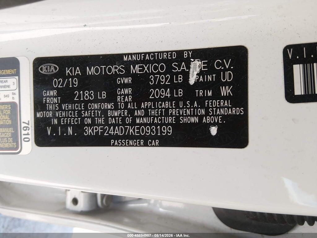 3KPF24AD7KE093199 2019 KIA FORTE photo no. 9