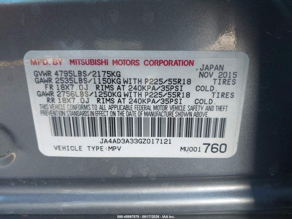 JA4AD3A33GZ017121 2016 MITSUBISHI OUTLANDER photo no. 9