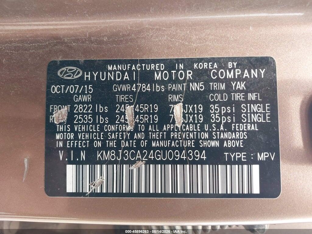 KM8J3CA24GU094394 2016 HYUNDAI TUCSON photo no. 9