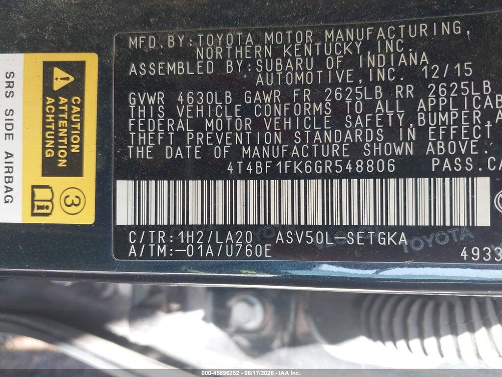4T4BF1FK6GR548806 2016 TOYOTA CAMRY photo no. 9