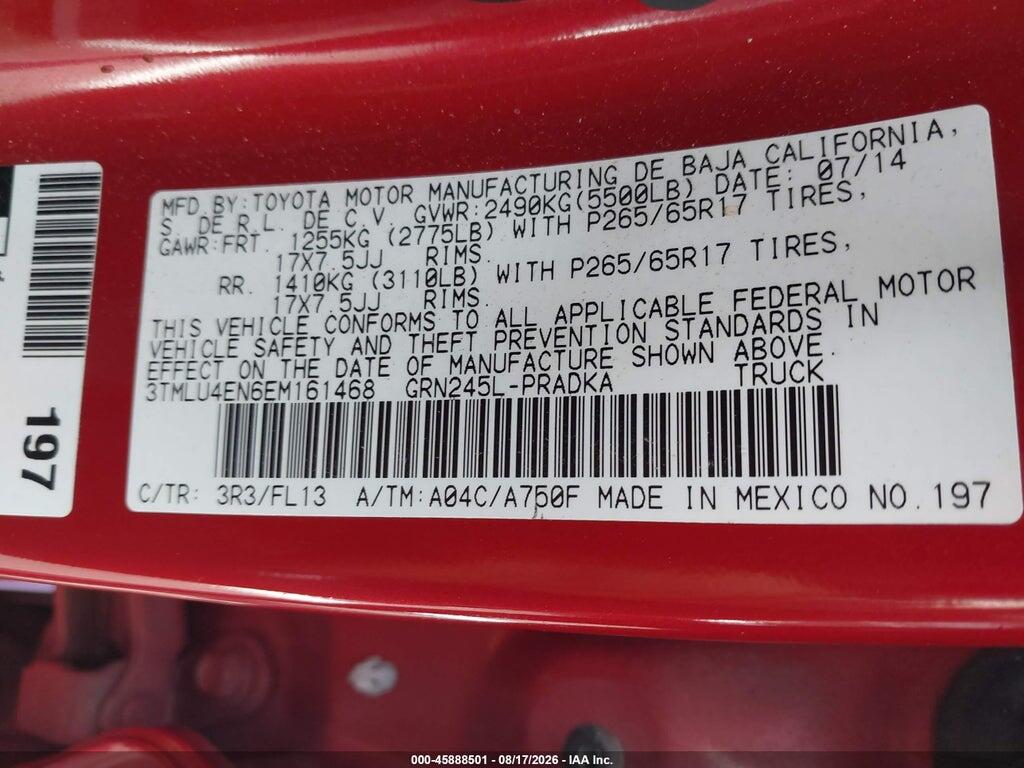 3TMLU4EN6EM161468 2014 TOYOTA TACOMA photo no. 9