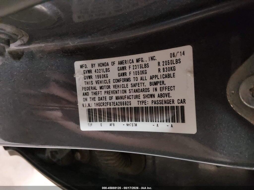 1HGCR2F87EA266825 2014 HONDA ACCORD photo no. 9