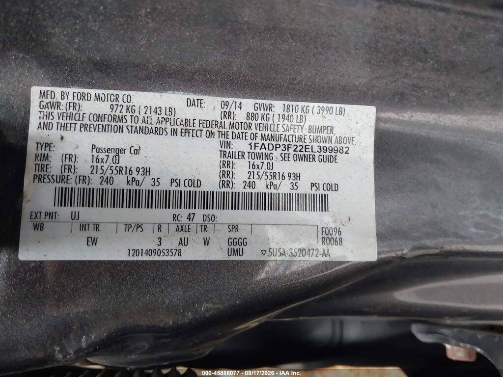 1FADP3F22EL399982 2014 FORD FOCUS photo no. 9