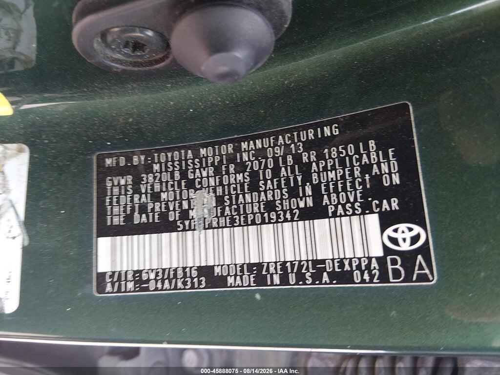 5YFBPRHE3EP019342 2014 TOYOTA COROLLA photo no. 9