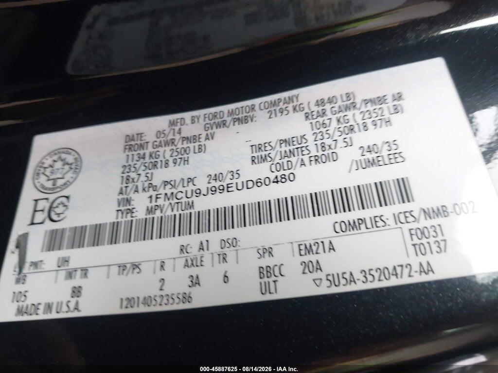 1FMCU9J99EUD60480 2014 FORD ESCAPE photo no. 9