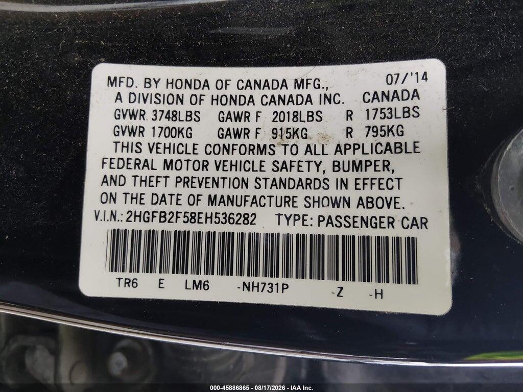 2HGFB2F58EH536282 2014 HONDA CIVIC photo no. 9