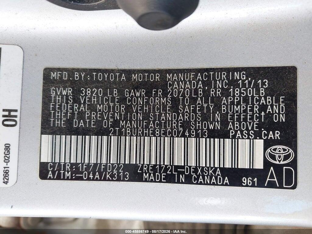 2T1BURHE8EC074913 2014 TOYOTA COROLLA photo no. 9