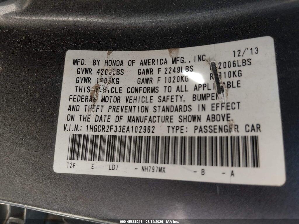 1HGCR2F33EA102962 2014 HONDA ACCORD photo no. 9
