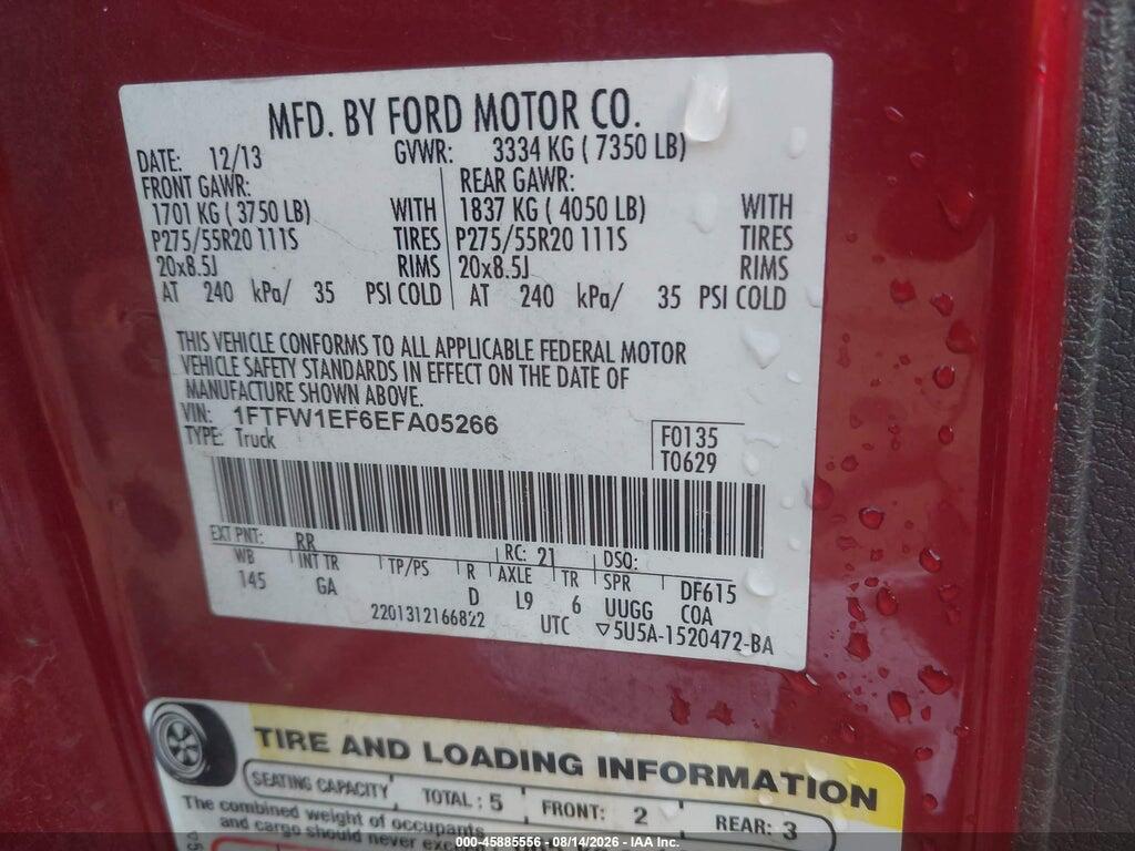 1FTFW1EF6EFA05266 2014 FORD F-150 photo no. 9