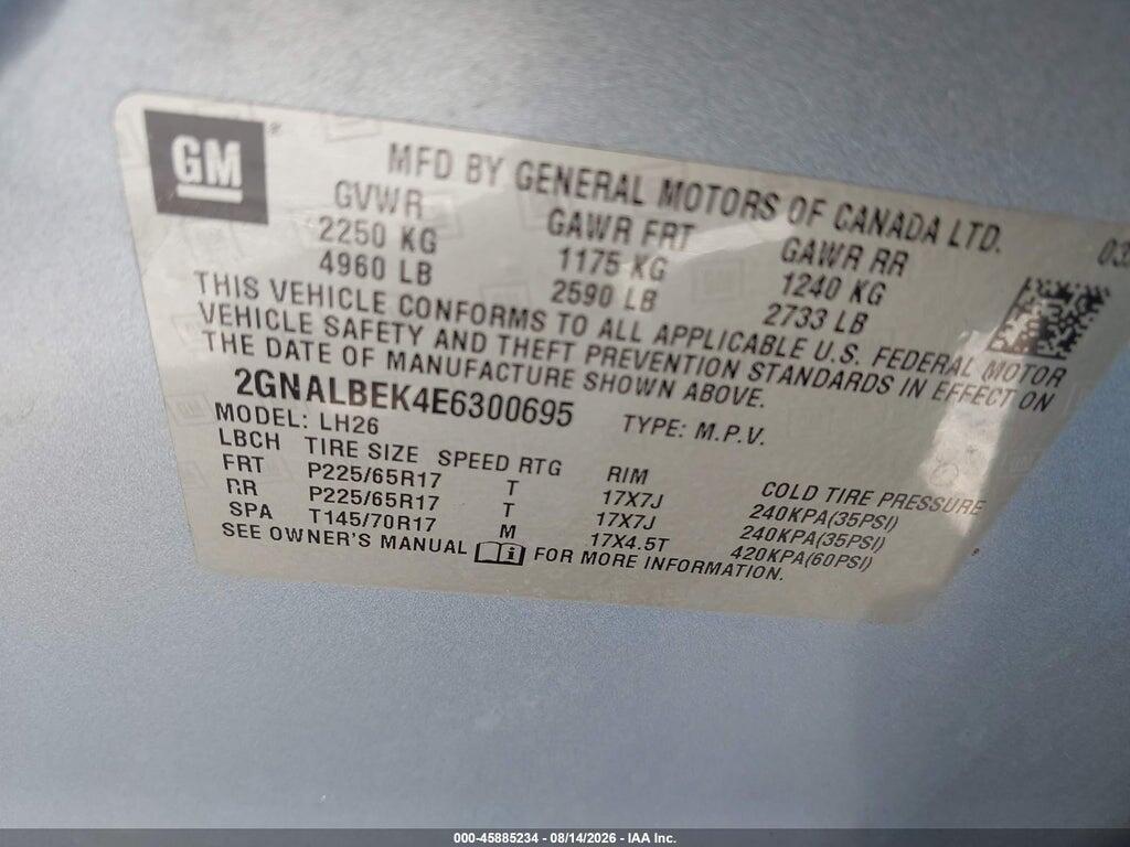 2GNALBEK4E6300695 2014 CHEVROLET EQUINOX photo no. 9