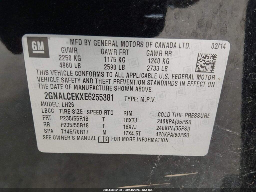2GNALCEKXE6255381 2014 CHEVROLET EQUINOX photo no. 9