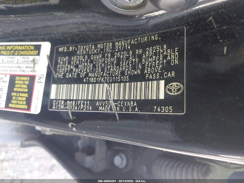 4T1BD1FK7EU115105 2014 TOYOTA CAMRY HYBRID photo no. 9