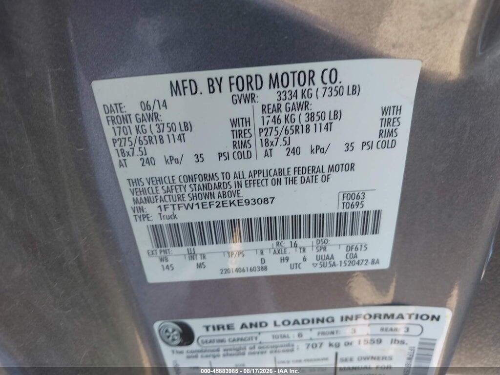 1FTFW1EF2EKE93087 2014 FORD F-150 photo no. 9