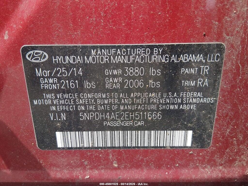5NPDH4AE2EH511666 2014 HYUNDAI ELANTRA photo no. 9