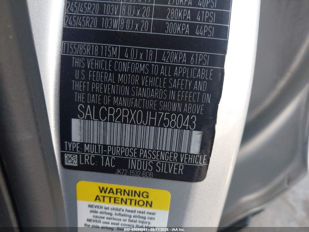 SALCR2RX0JH758043 2018 LAND ROVER DISCOVERY SPORT photo no. 9