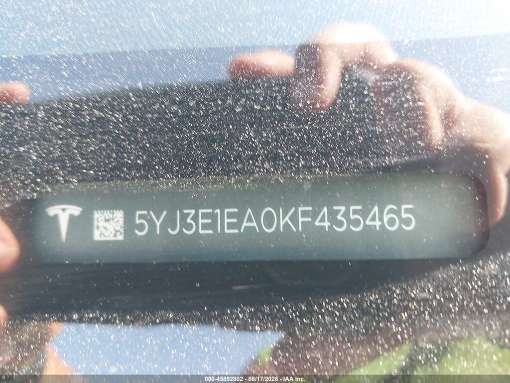 5YJ3E1EA0KF435465 2019 TESLA MODEL 3 photo no. 9