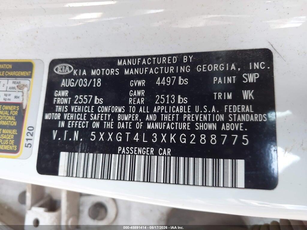 5XXGT4L3XKG288775 2019 KIA OPTIMA photo no. 9