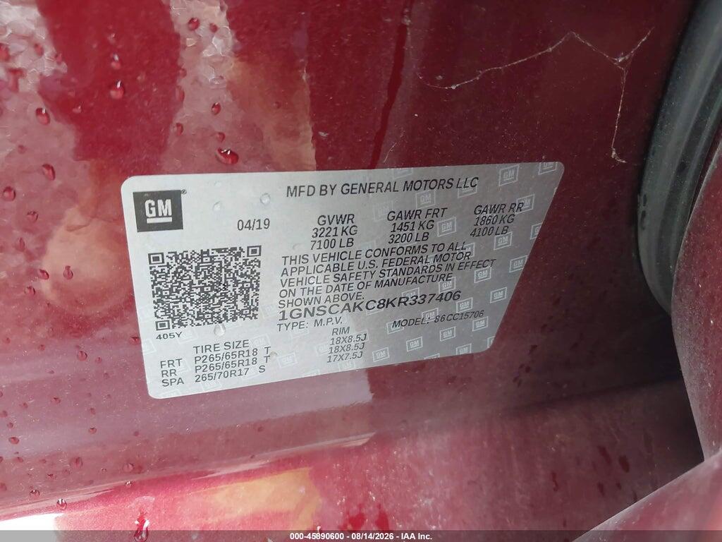 1GNSCAKC8KR337406 2019 CHEVROLET TAHOE photo no. 9