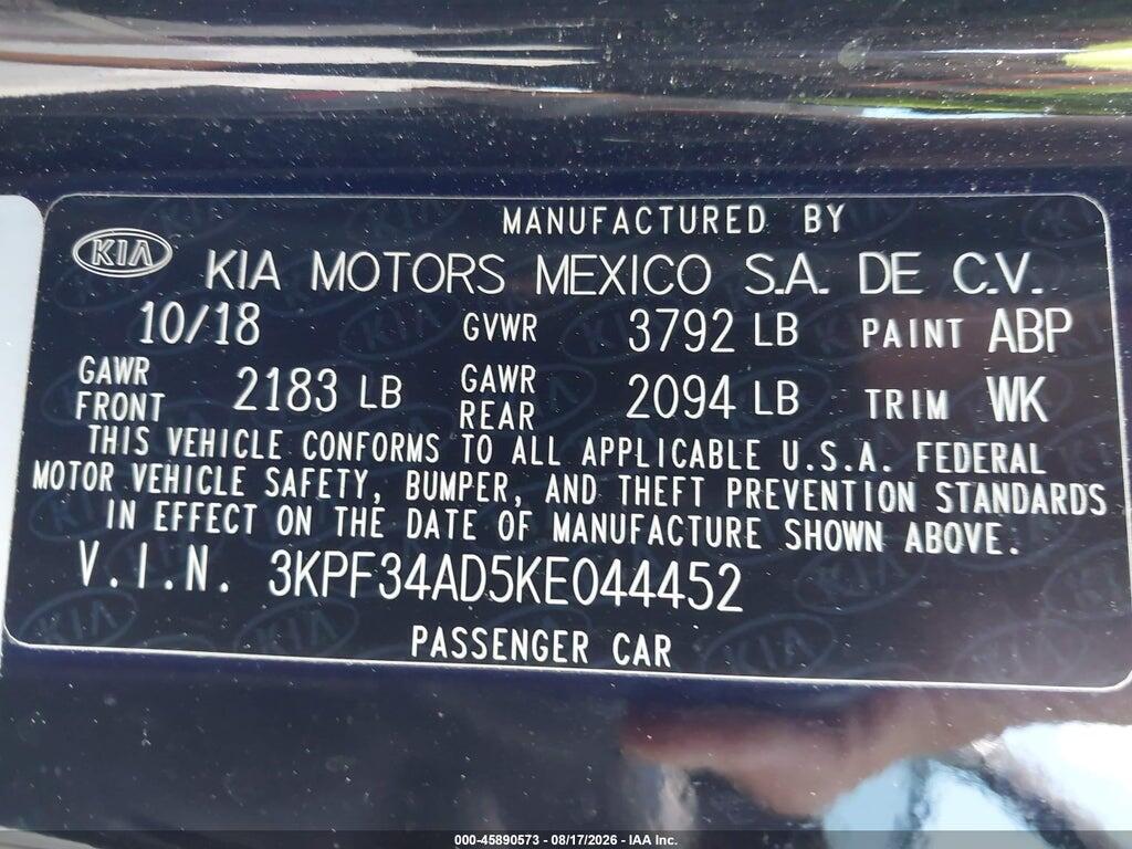 3KPF34AD5KE044452 2019 KIA FORTE photo no. 9