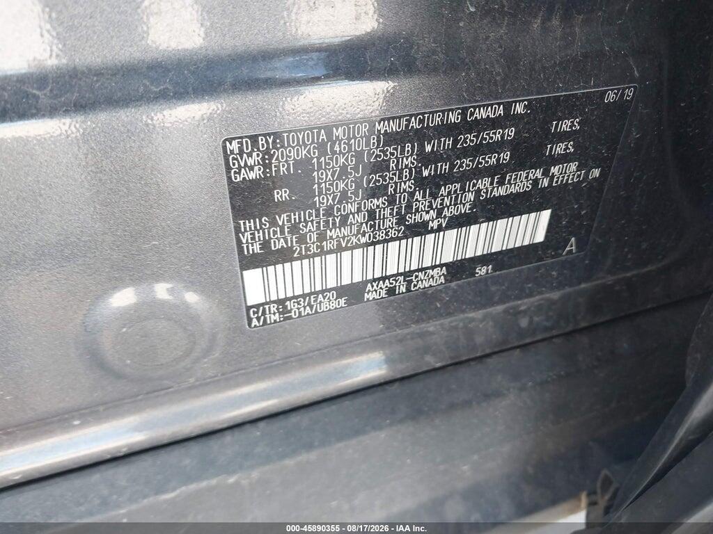 2T3C1RFV2KW038362 2019 TOYOTA RAV4 photo no. 9