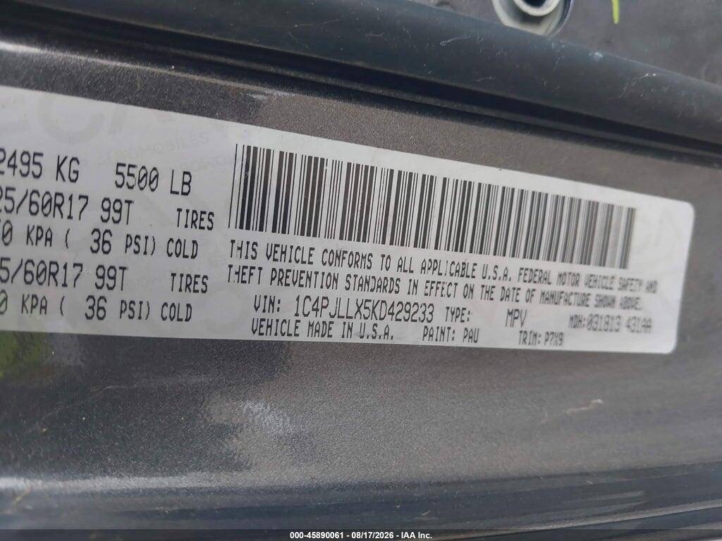 1C4PJLLX5KD429233 2019 JEEP CHEROKEE photo no. 9