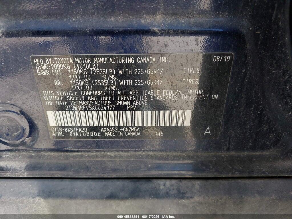 2T3W1RFV5KC024177 2019 TOYOTA RAV4 photo no. 9