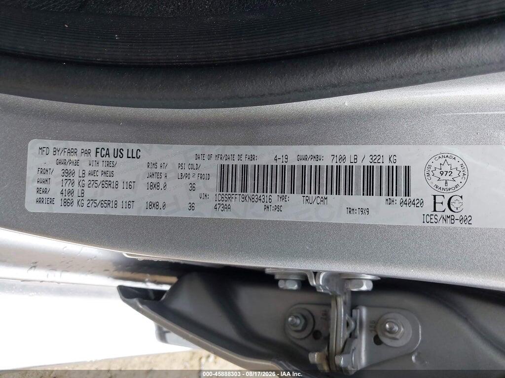 1C6SRFFT9KN834316 2019 RAM 1500 photo no. 9