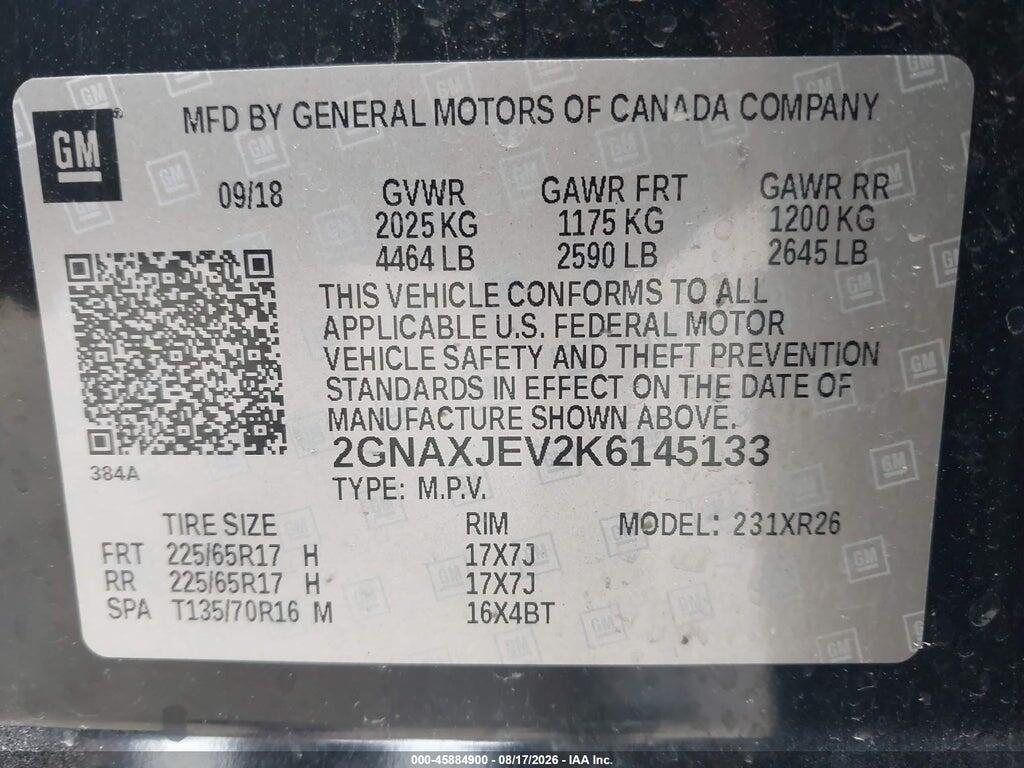 2GNAXJEV2K6145133 2019 CHEVROLET EQUINOX photo no. 9