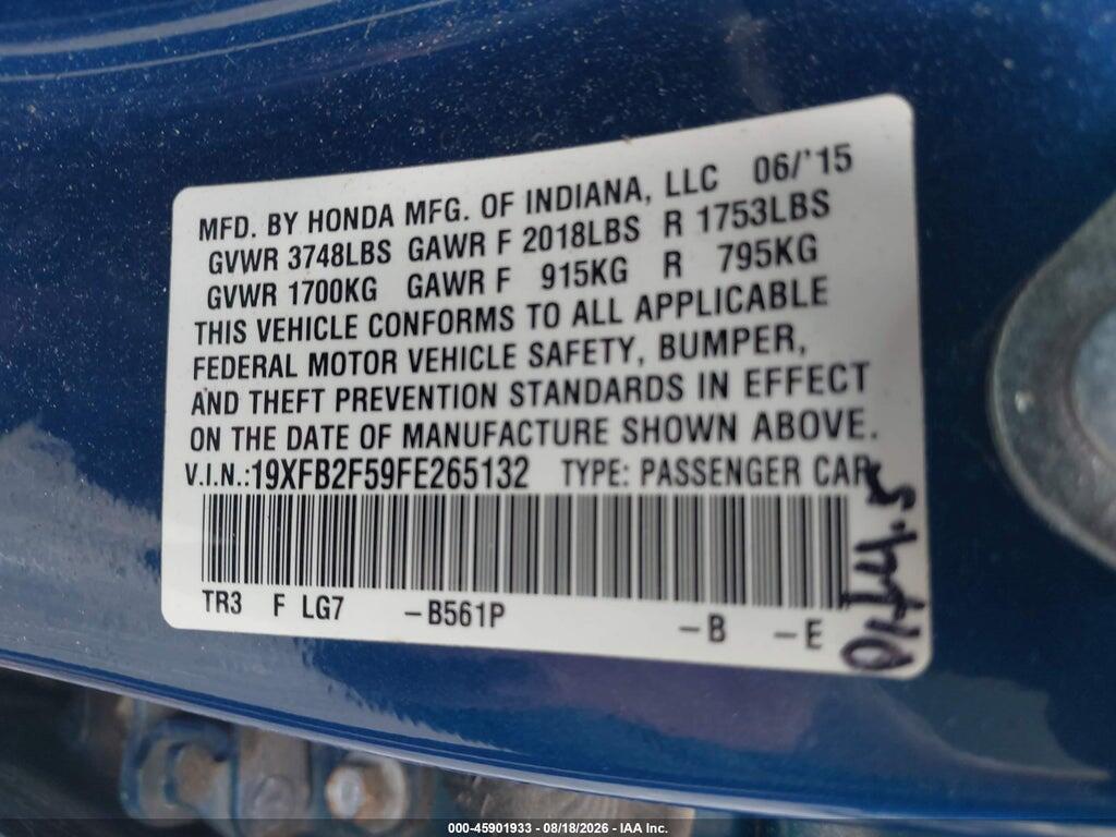 19XFB2F59FE265132 2015 HONDA CIVIC photo no. 9
