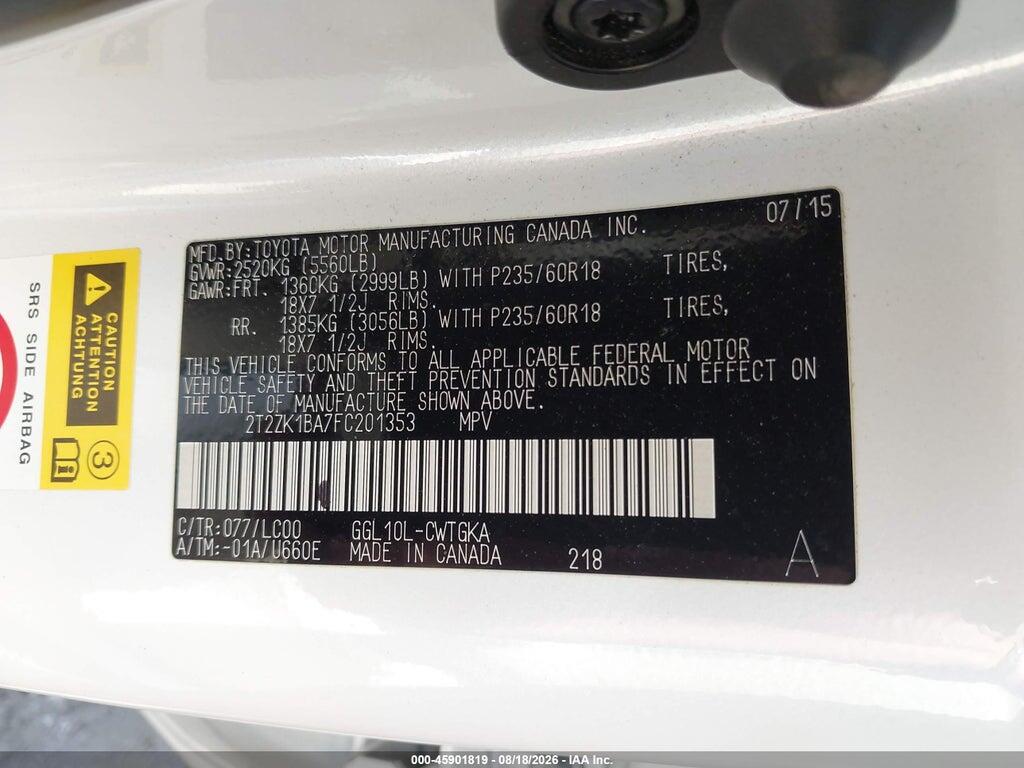 2T2ZK1BA7FC201353 2015 LEXUS RX 350 photo no. 9