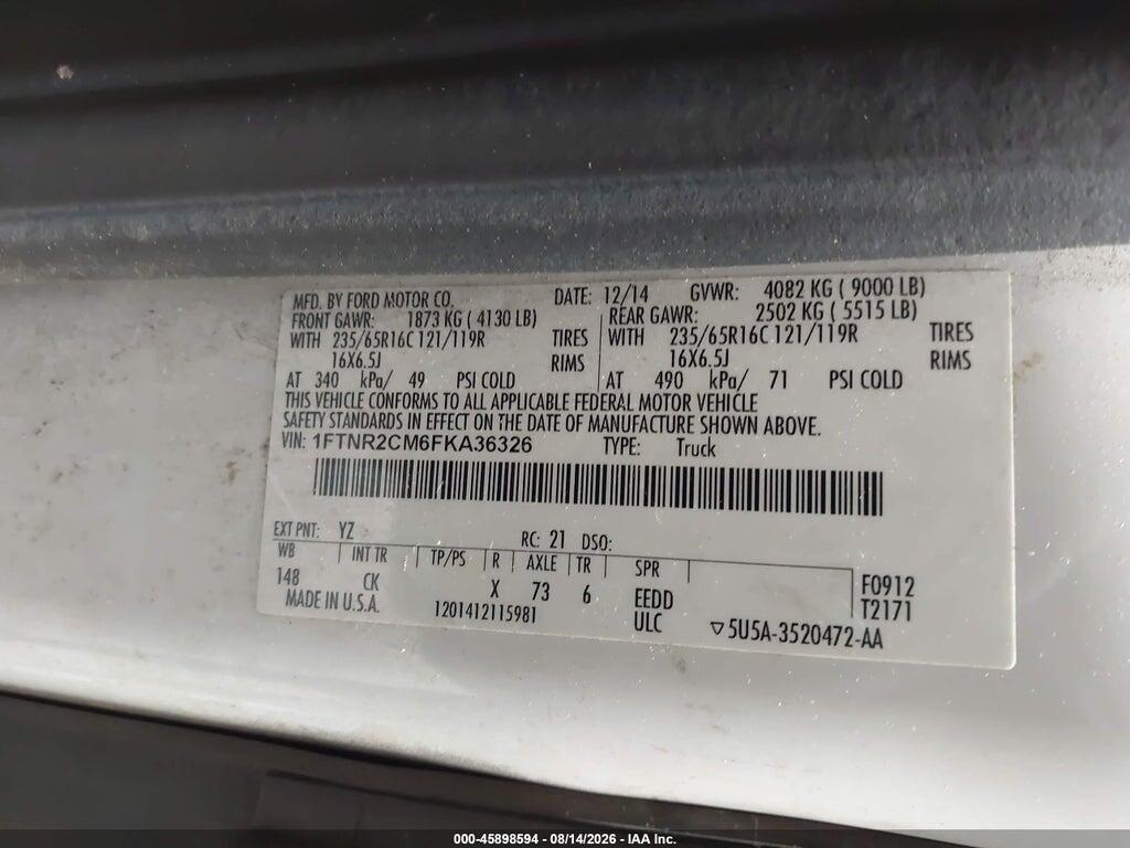 1FTNR2CM6FKA36326 2015 FORD TRANSIT-250 photo no. 9