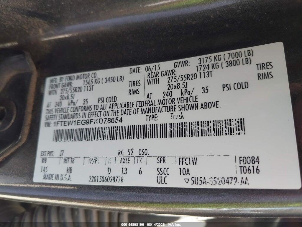 1FTEW1EG9FKD78654 2015 FORD F-150 photo no. 9