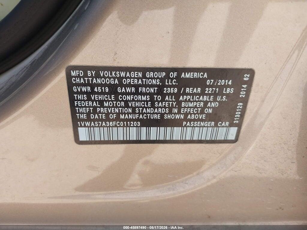 1VWAS7A36FC011203 2015 VOLKSWAGEN PASSAT photo no. 9