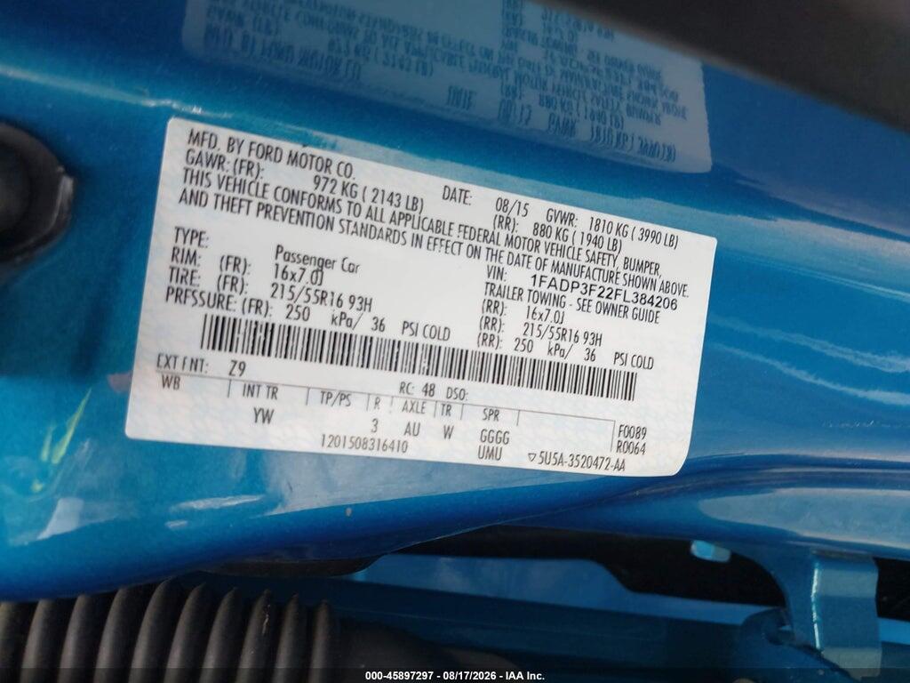 1FADP3F22FL384206 2015 FORD FOCUS photo no. 9