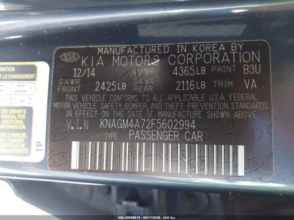 KNAGM4A72F5602994 2015 KIA OPTIMA photo no. 9