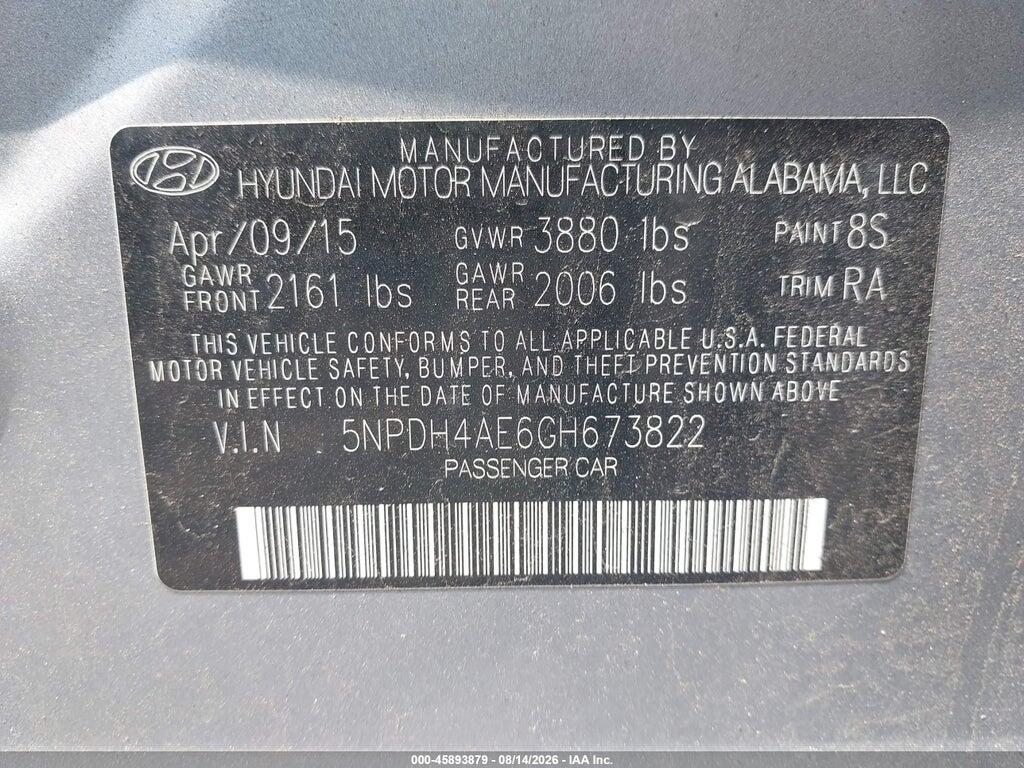 5NPDH4AE6GH673822 2016 HYUNDAI ELANTRA photo no. 9