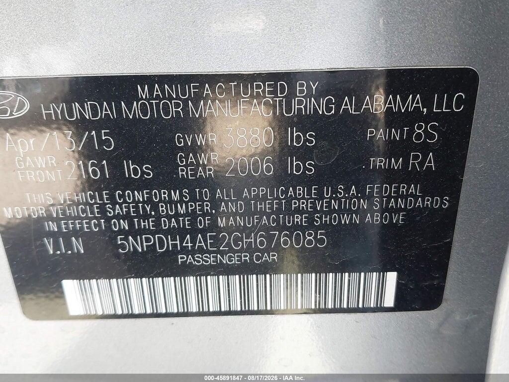 5NPDH4AE2GH676085 2016 HYUNDAI ELANTRA photo no. 9